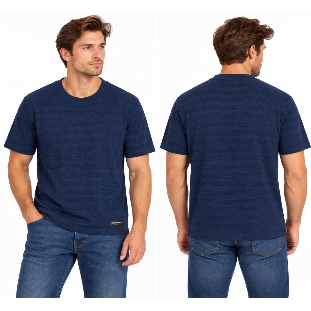 NWT Karl Lagerfeld Paris Men's XXL Textured Knit T-Shirt Navy Blue Cotton